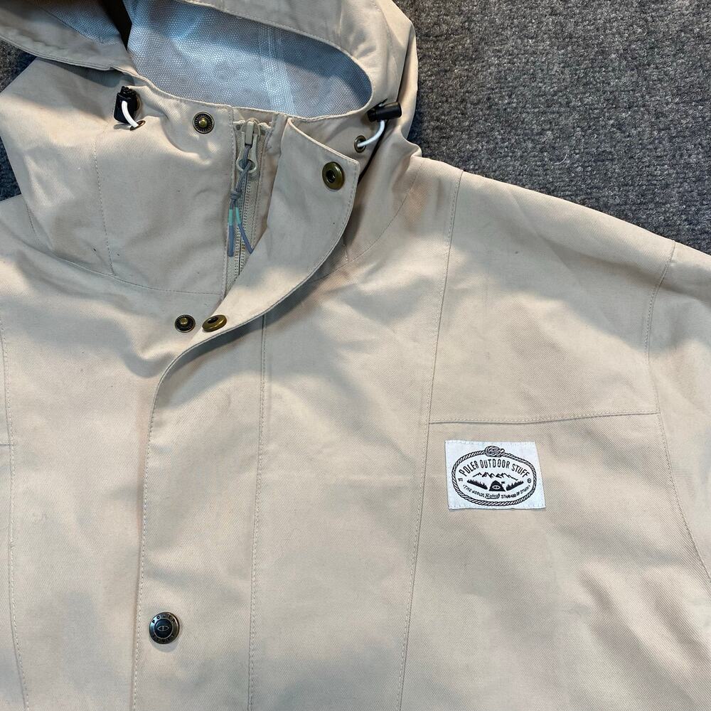 Poler Camp Vibes Hooded Rain Jacket Mens XL Cream Water Resistant Coat Zip Snap - Picture 3 of 9